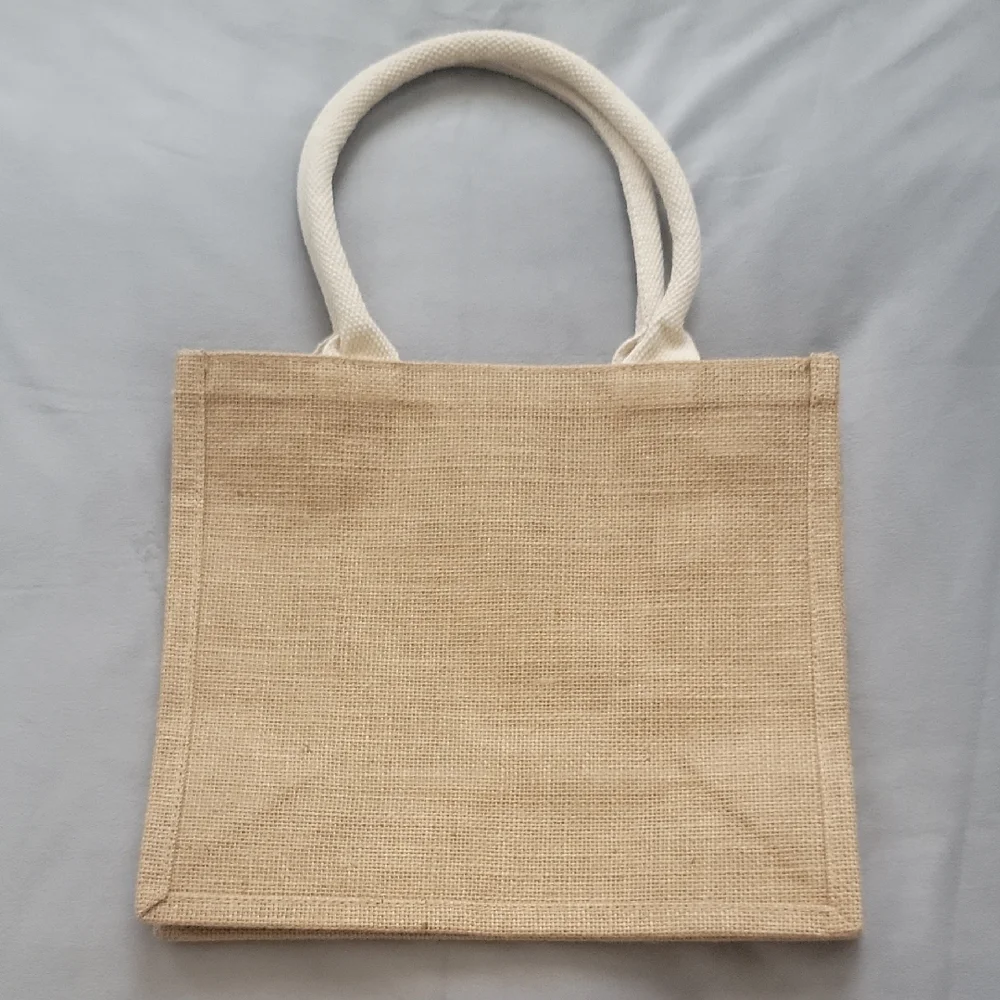 Chic Beige Reusable Jute Tote Bag with Sturdy Handles